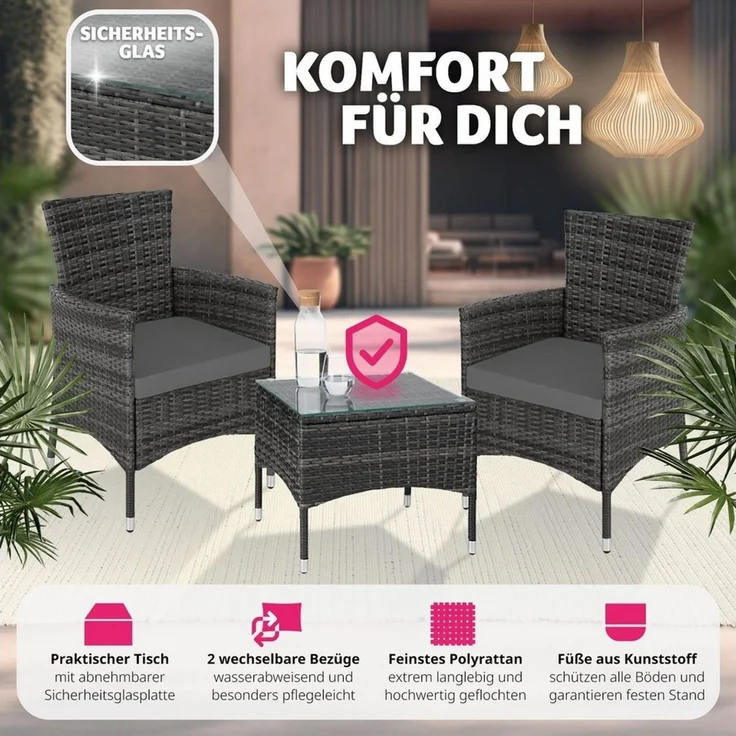 tectake Sitzgruppe Rattanset, (Set, 5-tlg), für 2 Personen – Bild 3