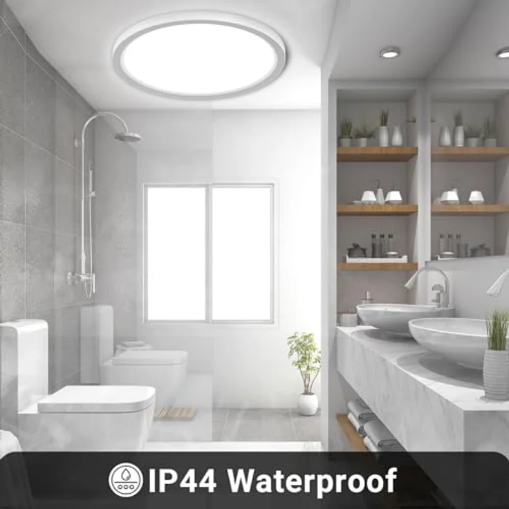 LQWELL Deckenleuchte LED Deckenlampe, IP44 Wasserfest Badlampe Rund Flach 12W 3000K 4000K 6000K 1320LM Modern Schlicht Lampe Dünn für Wohnzimmer Badezimmer Schlafzimmer Küche, 180 * 18mm – Bild 6