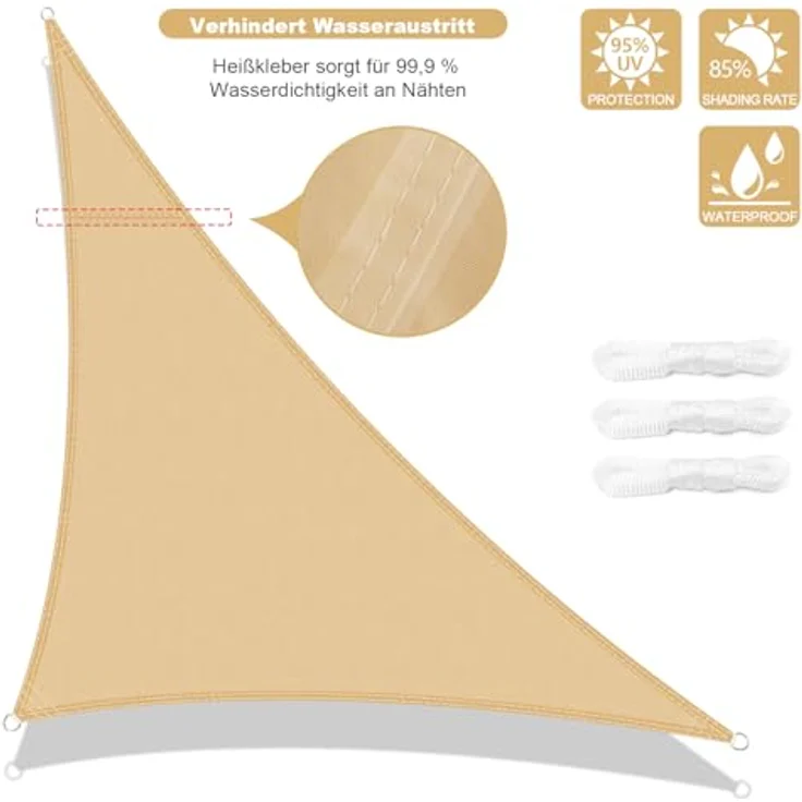 AXT SHADE Sonnensegel Wasserdicht Dreieck Rechtwinklig 5 x 5 x 7 m Wetterschutz Sonnenschutz PES Polyester mit UV Schutz für Terrasse Balkon Garten-Sand(Wir Machen Sondergrößen) – Bild 3