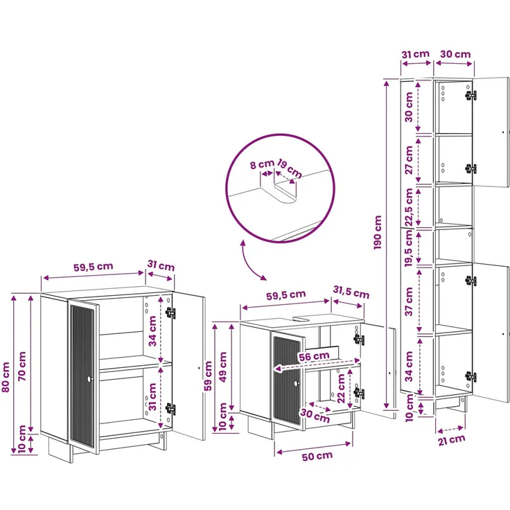 vidaXL 3-teiliges Badezimmer-Schranksystem EDE Raucheiche 3417419 – Bild 9