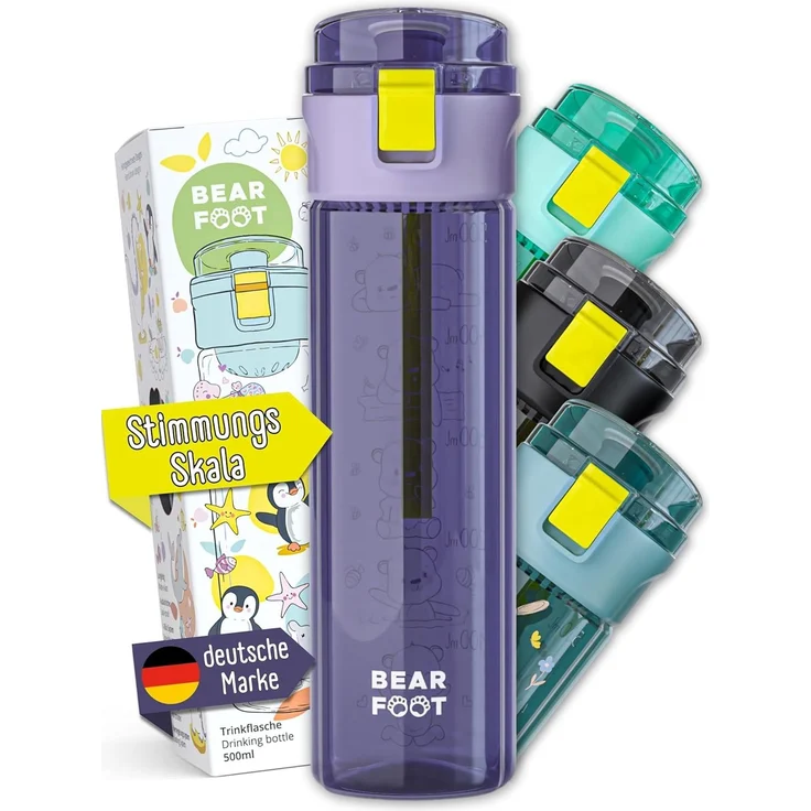 BEARFOOT Trinkflasche Trinkflasche Kinder, leichte Wasserflasche - Logo lila – Bild 1