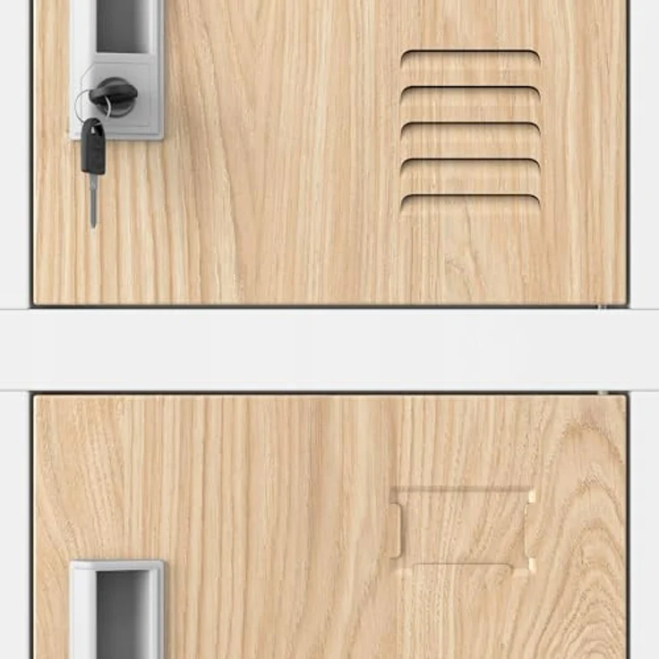 Jan Nowak Umkleideschrank 3B6A Fächerschrank Schließfachschrank mit 18 Fächern Metall Pulverbeschichtung 185 cm x 90 cm x 40 cm (Weiß-Holz) – Bild 6