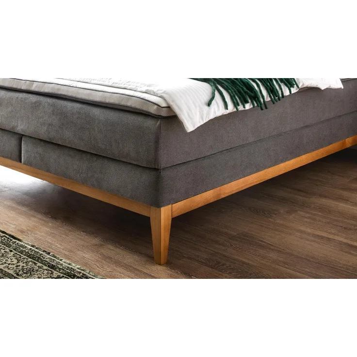 Boxspringbett WESTWOOD grau Eicherahmen integr. Topper 180x200