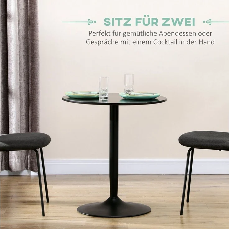 HOMCOM Esstisch 70 x 70 cm rund Küchentisch für 2 Personen Esszimmertisch mit Stahlbein, Rutschfester Fußauflage Säulentisch moderner Kaffeetisch für Küche, Esszimmer und Wohnzimmer Schwarz – Bild 3