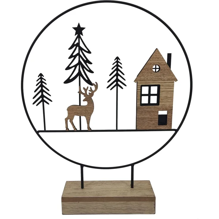 TrendLine Deko Aufsteller Holz Weihnachtsdorf 61 x 6 x 38 cm braun