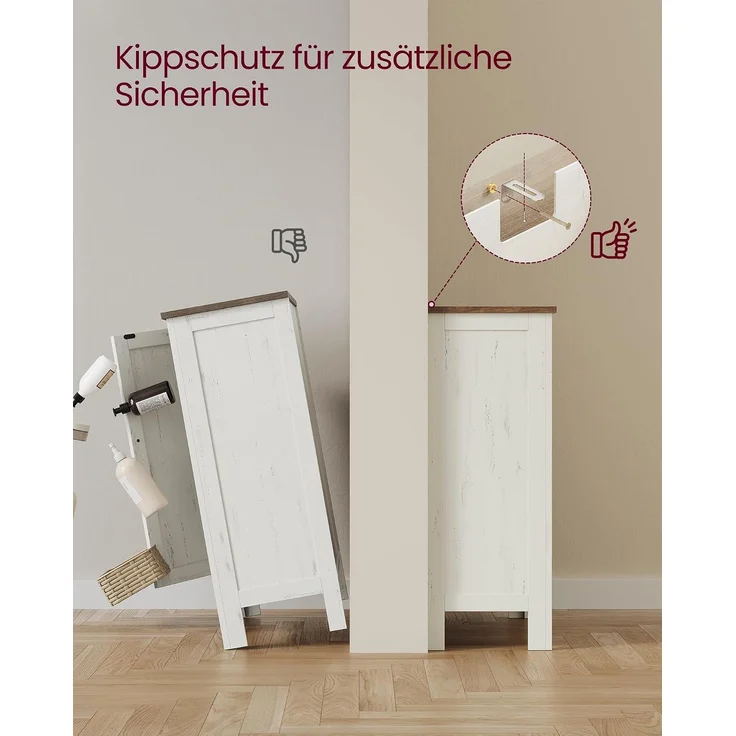 VASAGLE Aufbewahrungsschrank, LIRY Kollektion, im Landhausstil, mit 4 Schubladen, Tür, verstellbare Ablage, Holz Vintageweiß, 30 x 60 x 80 cm – Bild 6