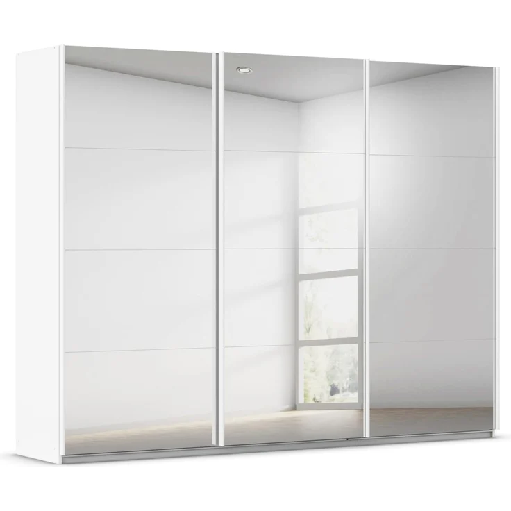 Rauch Möbel Kulmbach, Kleiderschrank mit Schwebetüren für Schlafzimmer, Kinderzimmer, Jugendzimmer, Garderobe, Flur, 3-türig, mit Spiegel, Zubehör Classic, Farbe Weiß, Breite 271 cm