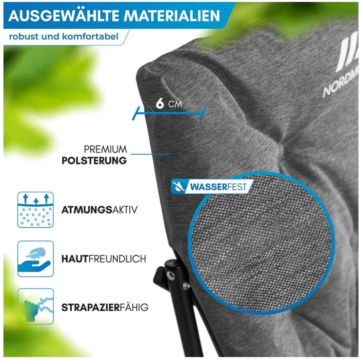 Nordmut Campingstuhl verstellbare Rückenlehne 4-fach, gepolstert, kompakt, Sitzen & Liegen (Spar-Set, 1 St), hohe Lehne, klappbar, 140kg belastbar, ergonomische Sitzform, Armlehne – Bild 3