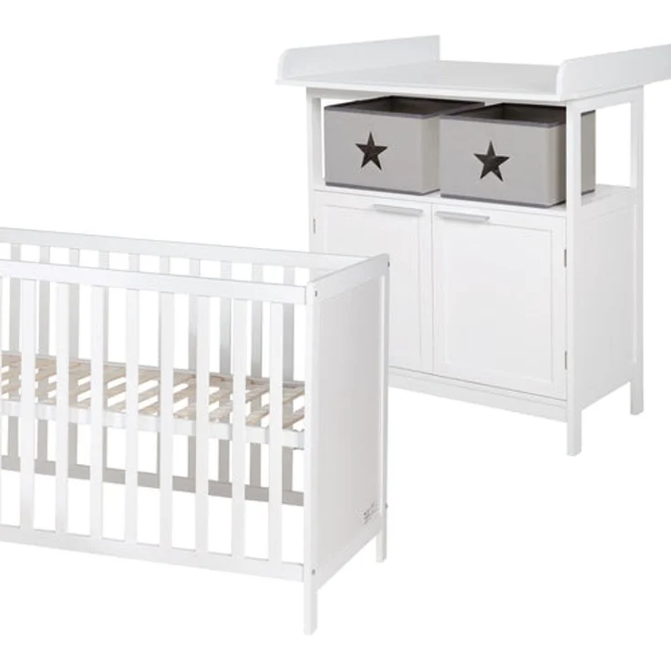 roba Kinderzimmerset 'Hamburg' 2-teilig - Bett 60 x 120 - Wickelkommode - inkl. Lattenrost - Weiß – Bild 2