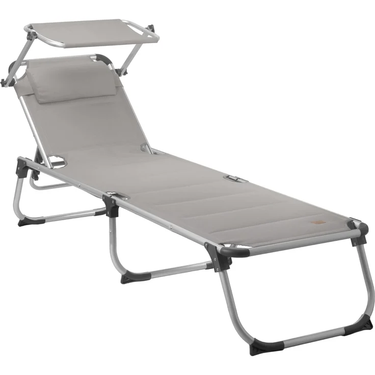 CampFeuer Gartenliege Sonnenliege mit Dach, Grau, Alu Campingliege, Gartenliege, Klappbar – Bild 1