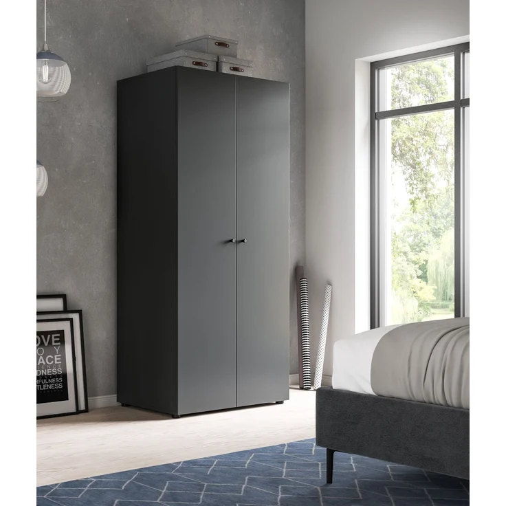 Kleiderschrank 2-türig (B/H/T: 80x176x51 cm) in anthrazit Nachbildung – Bild 5