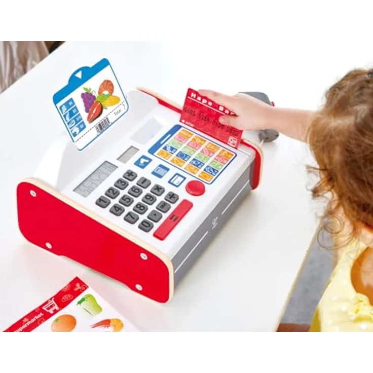 Hape Spielkasse mit Sound und Scanner, Kaufladenzubehör für Kinder ab 3 Jahren, inkl. Solartaschenrechner und 9 Geldmünzen – Bild 7