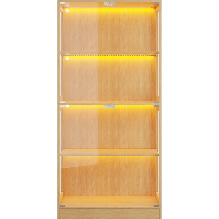 Flieks LED-Vitrinenschrank 80 x 35 x 170 cm mit 4 Glastüren, 4 Ablagen und App-Steuerung, Naturholzfarbe – Bild 8