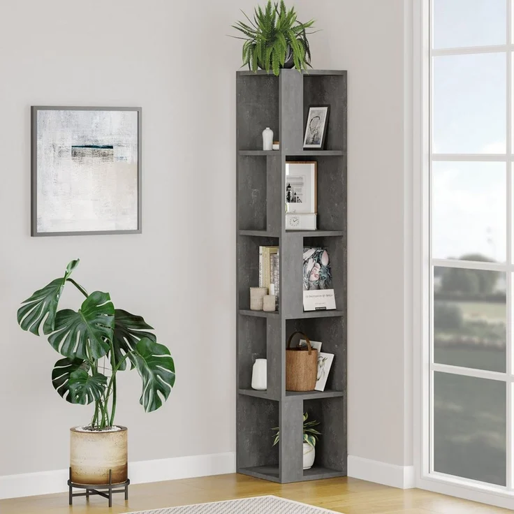 Decortie Bücherregal Piano, Modernes Eck-Bücherregal Vitrine, 31,4 x 31,4 x 158,9 cm – Bild 3