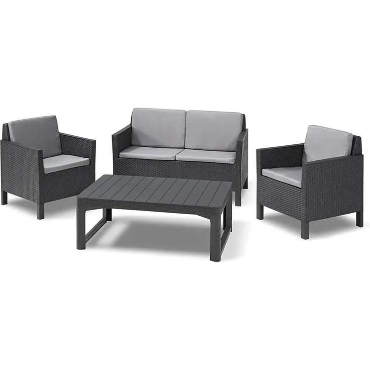 Allibert Polyrattan Balkon und Garten Lounge-Set "Chicago" mit höhenverstellbarem Tisch, graphit,2-Sitzer-Sofa, 2 Sessel und Tisch
