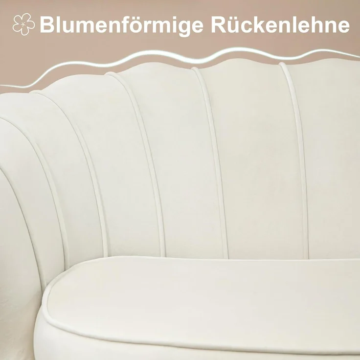 HOMCOM 2-Sitzer Sofa, Couch mit Armlehne, Samtopik, Doppelsofa bis 150 kg belastbar, Polstersofa 1 Teile, für Wohnzimmer, Schlafzimmer, 130 x 77 x 77 cm, Creme – Bild 4