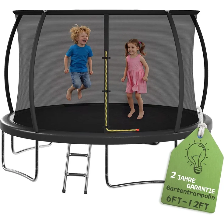 Devoko Gartentrampolin mit Sicherheitsnetz, Leiter, Randabdeckung, Stahlrahmen, Schwarz, Ø 360 cm – Bild 3