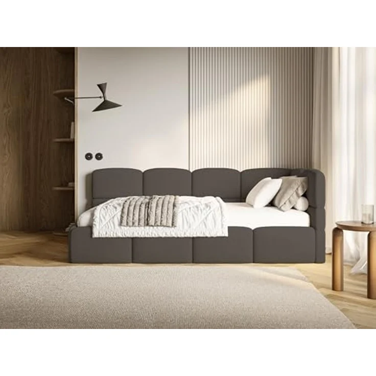 Selsey 'Cloudy' Jugendbett 120 cm, Bettkasten, Chenille, Kopfteil rechts, Braun – Bild 2