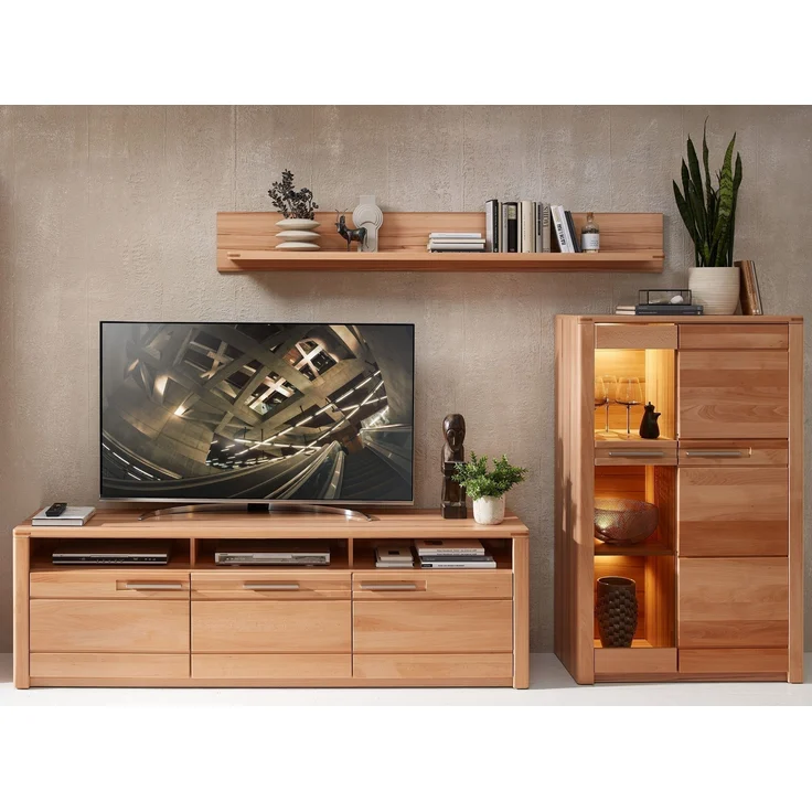Wohnwand >Nature One< (3-teilig) Kernbuche teilmassiv - 320x170x45cm (BxHxT) – Bild 1
