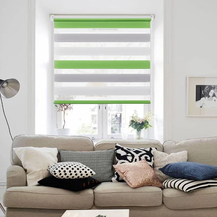 Deswell Doppelrollo Klemmfix ohne Bohren Grün-Grau-Weiß B60 x H130 cm (Stoffbreite 56cm) Rollos für Fenster ohne Bohren für Fenster mit Lichtdurchlässig & Verdunkelnd/Höhe Stufenlos Verstellbar – Bild 7