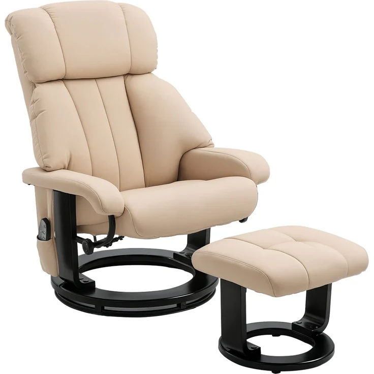 MELAYR, Relaxsessel mit Hocker, drehbarer Fernsehsessel mit Massagefunktion, Liegefunktion, 76 x 80 x 102 cm, Cremeweiß – Bild 1