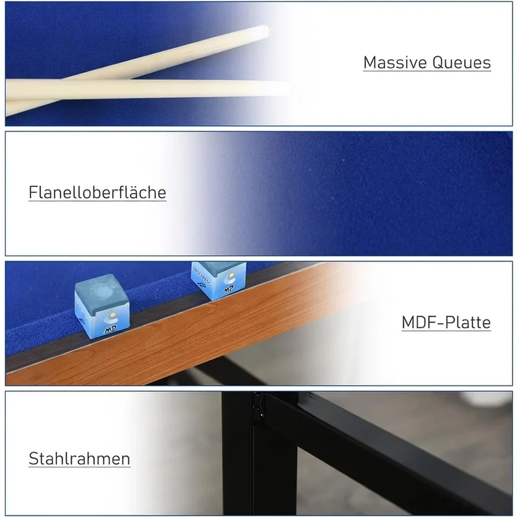 HOMCOM Billardtisch, Metall, MDF, Himmelblau, 140 x 63 x 75 cm – Bild 5