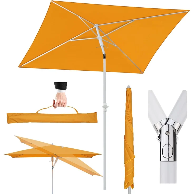 Sekey 180 × 125 cm Sonnenschirm mit Schutzhülle, Balkonschirm Gartenschirm Terrassenschirm, Sonnenschutz UPF50+, Kippbar, Höhenverstellbar, Rechteckig- Orange – Bild 1