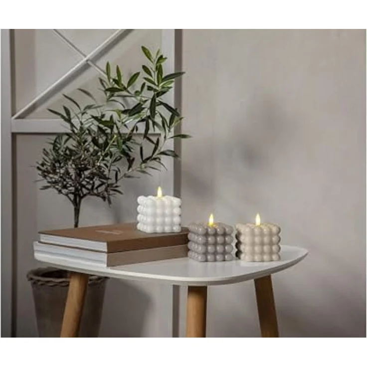 LED Bubble Stumpenkerze "Flamme Dot" in Beige – Bild 4