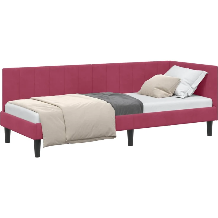 vidaXL Eckbettgestell mit Kopfteil Weinrot 80 cm x 200 cm Samt 42016332 – Bild 1