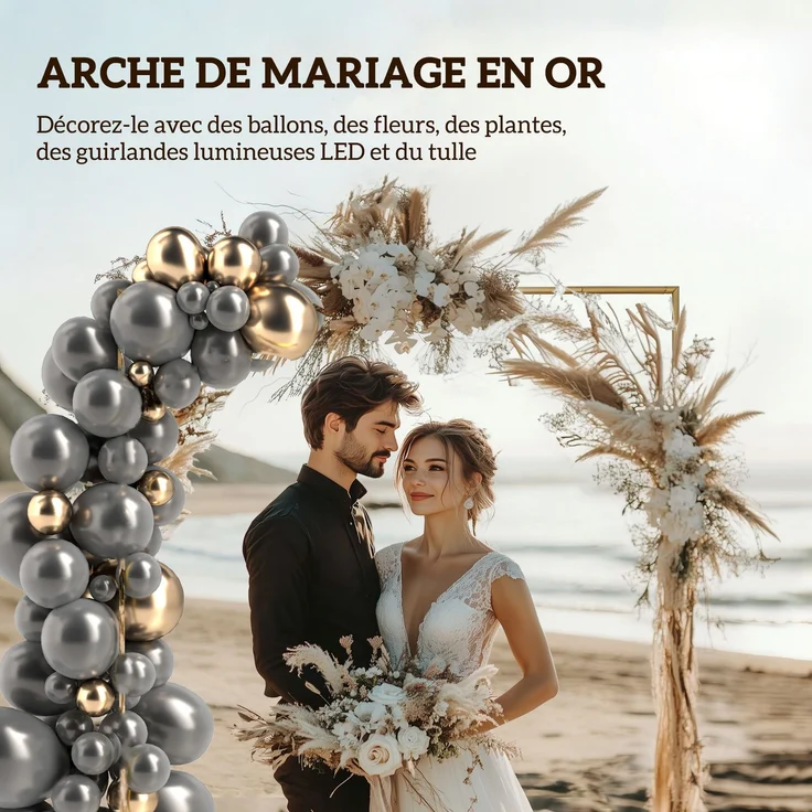 MELAYR, Goldener Metallbogen als Hintergrund für Hochzeiten, 2 m, Gartenbogen, Hochzeit, Blumenballonbogen, Golden – Bild 6