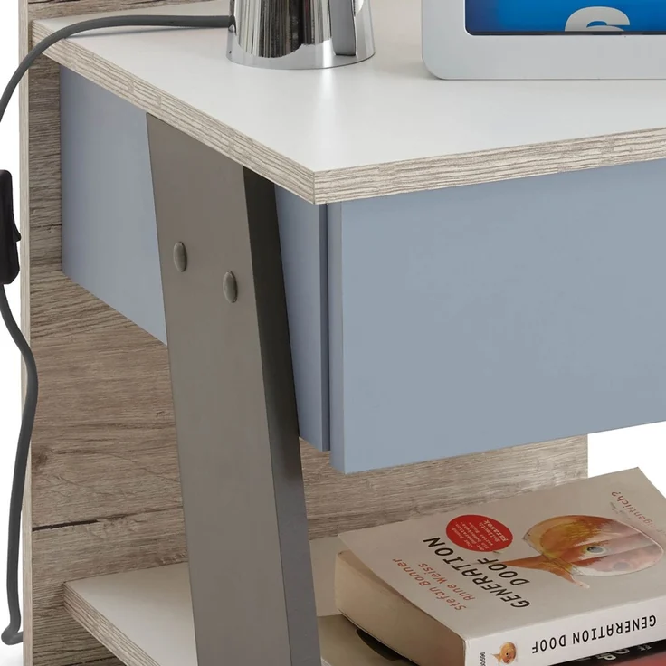 Jugendzimmer Set mit Schreibtisch 6-teilig LEEDS-10 in Sandeiche Nb. mit weiß, Lava und Denim Blau – Bild 3