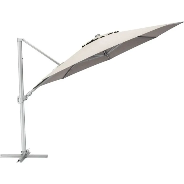 EASY TURN Ampelschirm 300cm x 300cm, UPF50+, silber/ hellgrau meliert, incl. Abdeckhaube und Schirmständer