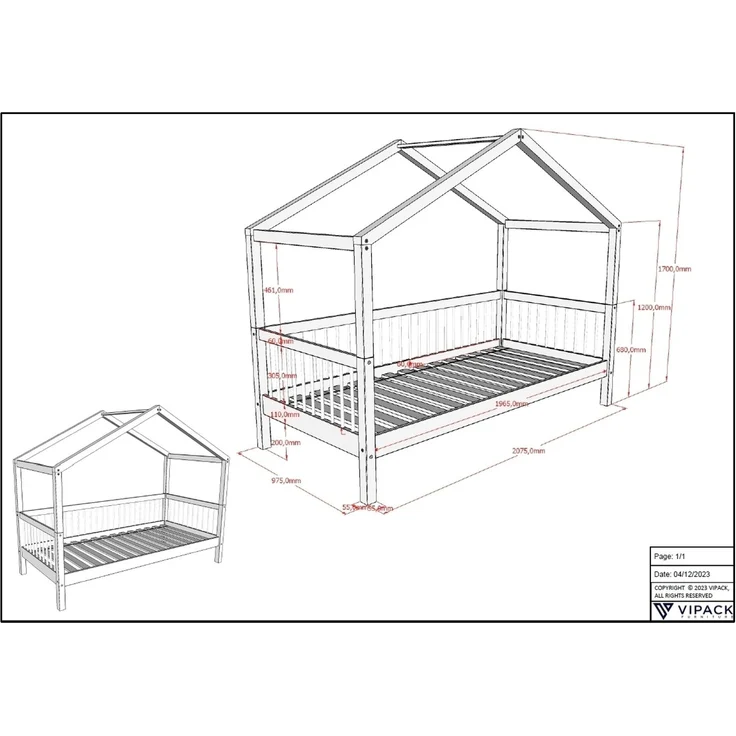 Hausbett >Buche Massiv< in Buche massiv weiß lackiert - 207,5x170x97,5 (BxHxT) – Bild 6