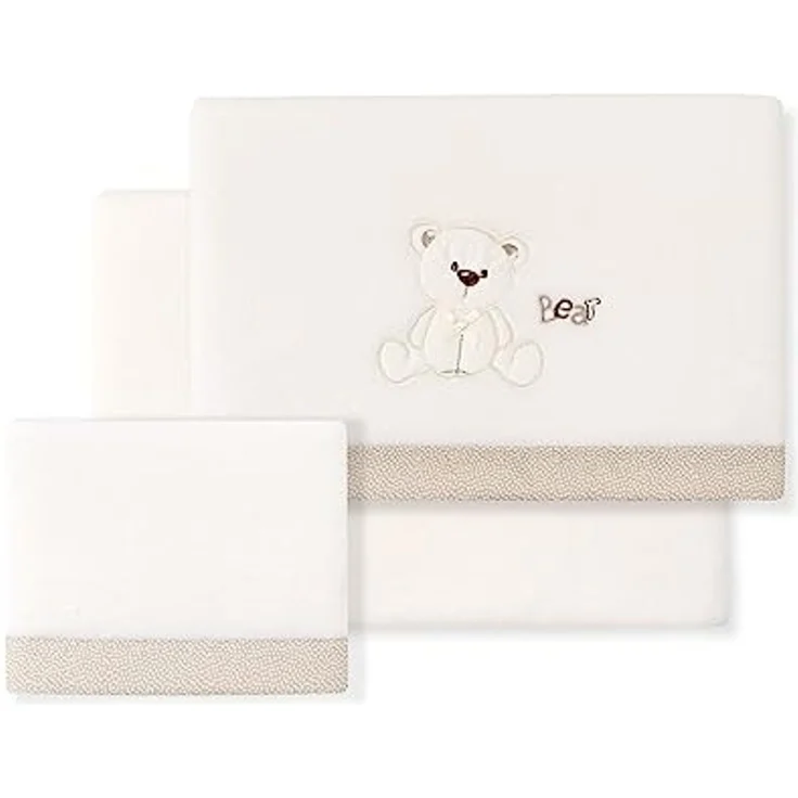 INTERBABY · Fleece-Plüsch-Bettlaken-Set für Babybett "Oso Lazo" beige · 100% Baumwolle · 3- Teilig Winter -Bettwäsche-Set für Babywiege – Bild 1