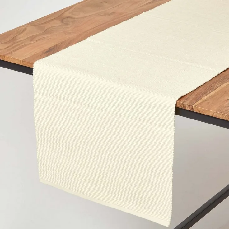 Homescapes Tischläufer Tischläufer creme – 44 x 178 cm, 100% Baumwolle