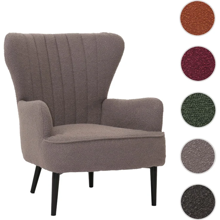 Lounge-Sessel HWC-K37, Cocktail-/Ohrensessel Polsterstuhl Retro Vintage Stoff Bouclé (600g/m²) ~ hellgrau – Bild 10