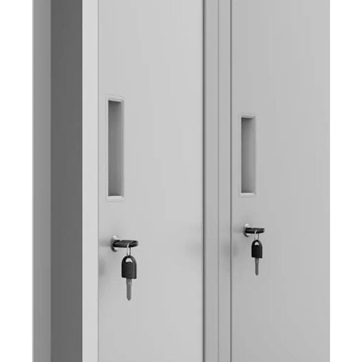 Jan Nowak Spind Schrank, Kleiderschrank, Metallschrank, Schließfachschrank | 2 Abteile mit Kleiderstange, Lüftungsschlitze, Trennwände, 4 Kleiderhaken pro Abteil | 180 x 60 x 50 cm, Grau – Bild 8