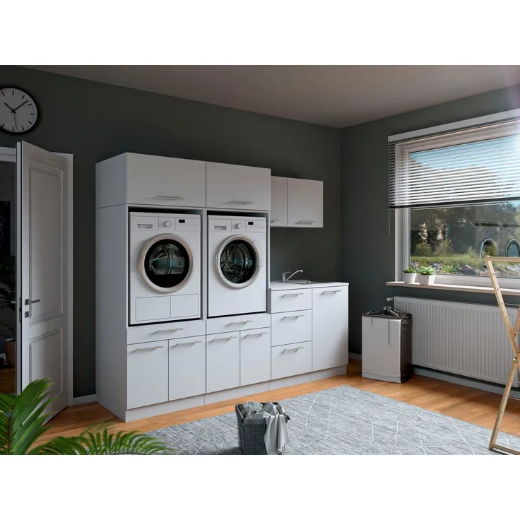 Laundreezy Mehrzweckschrank-Set Laundreezy, 8-tlg. Mehrzweckschrank-Set B/H/T 236/200/68 cm, (8-St), Breite 236 cm, Soft-Close-Funktion, höhenverstellbare Füße