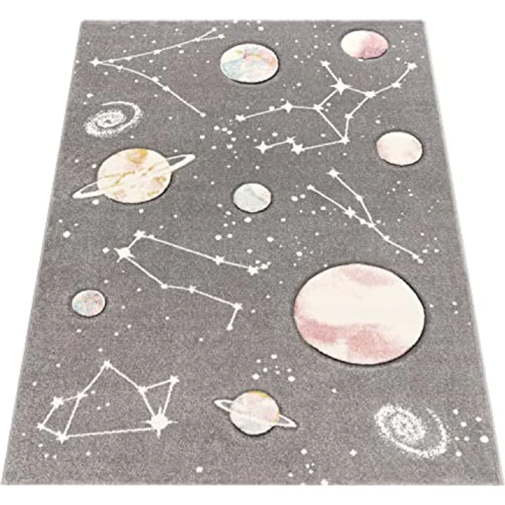Paco Home Kinder-Teppich, Spiel-Teppich Für Kinderzimmer Mit Planeten Und Sternen, In Grau, Grösse:160x230 cm – Bild 6