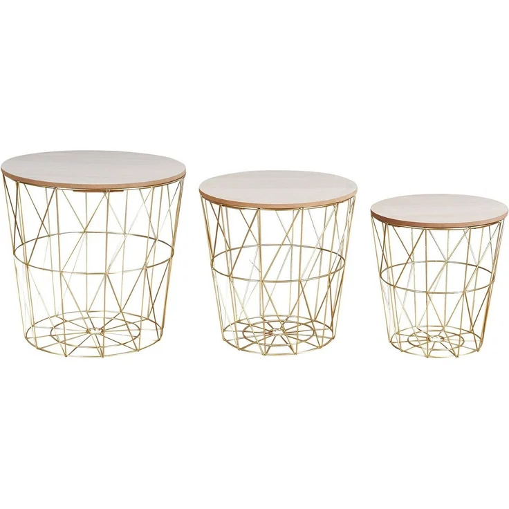 Levandeo® Couchtisch, 3er Set Beistelltisch Metall Metallkorb Drahtkorb Gold Couchtisch – Bild 1