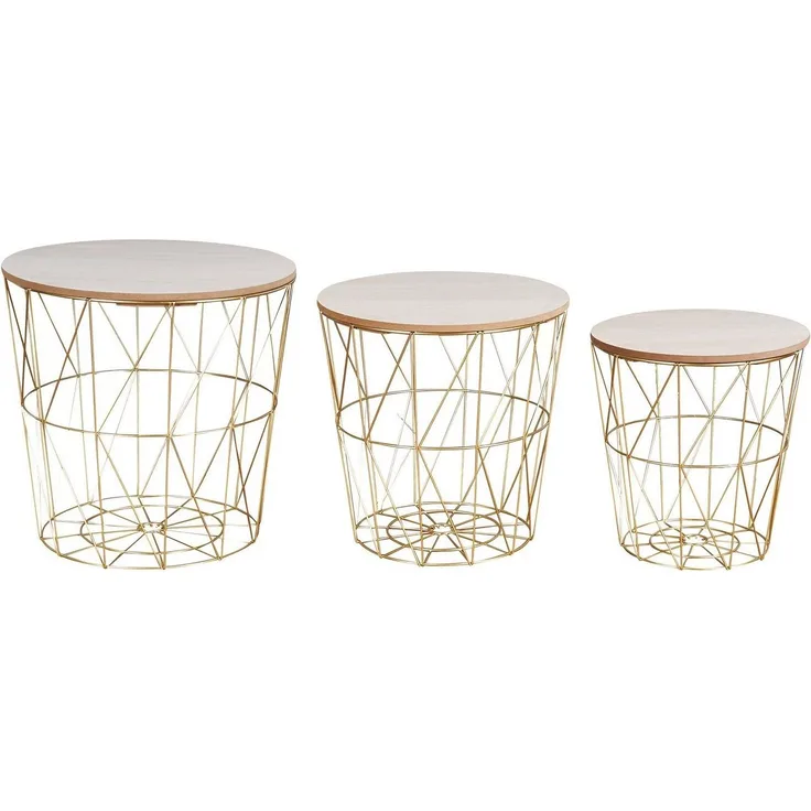 Levandeo® Couchtisch, 3er Set Beistelltisch Metall Metallkorb Drahtkorb Gold Couchtisch