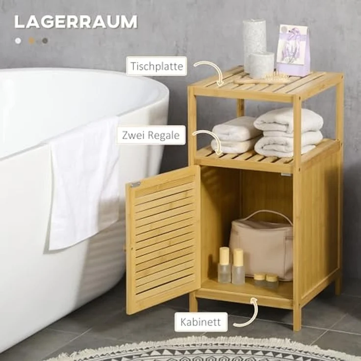 Kleankin Badregal Badezimmerschrank Badschrank mit offenem Fach, Beistellschrank, Aufbewahrungsschrank 1-tlg, Natur, 33 x 36,5 x 67 cm – Bild 4