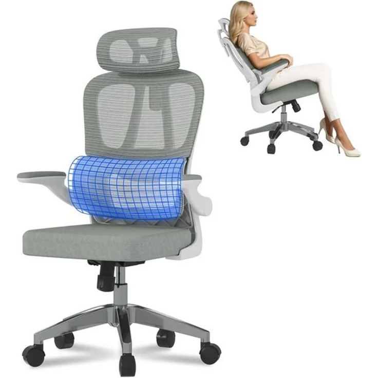 FLEXISPOT Bürostuhl Ergonomischer Schreibtischstuhl (mit 2D-Kopfstütze, Klappbare Armlehnen & Dynamische Lendenstütze), Stuhl mit 120° Wippfunktion für Homeoffice, Arbeitszimmer, Büro – Bild 4