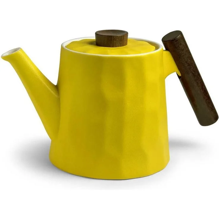 TeaLogic Teekanne Amalfi gelb Porzellanteekanne mit Griff aus Holz 1,2 L, (1-St)