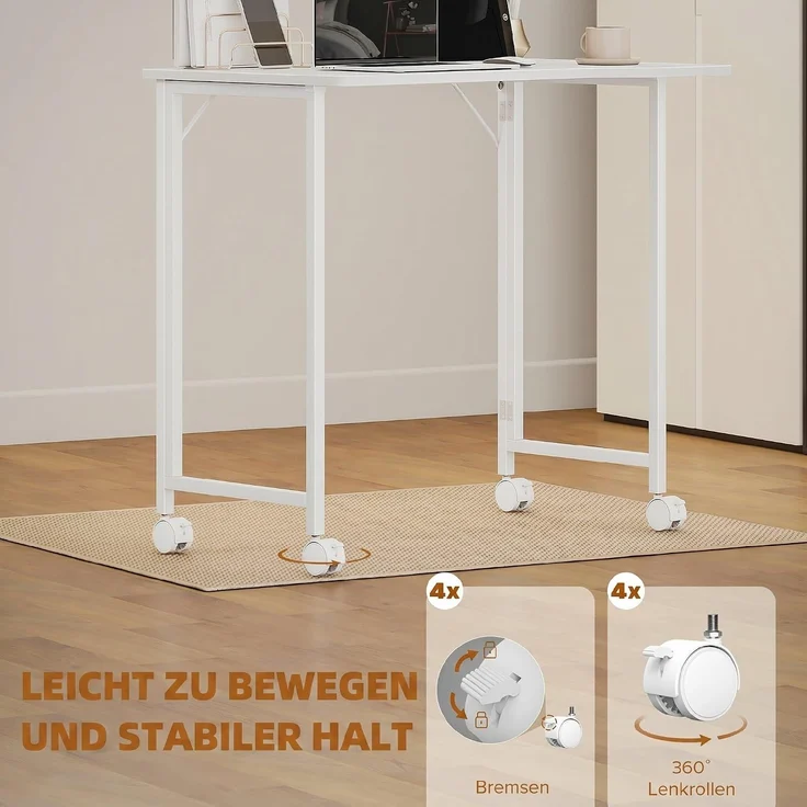 HOMCOM Schreibtisch, MDF, Stahl, Weiß, 80 x 52 x 75 cm – Bild 5