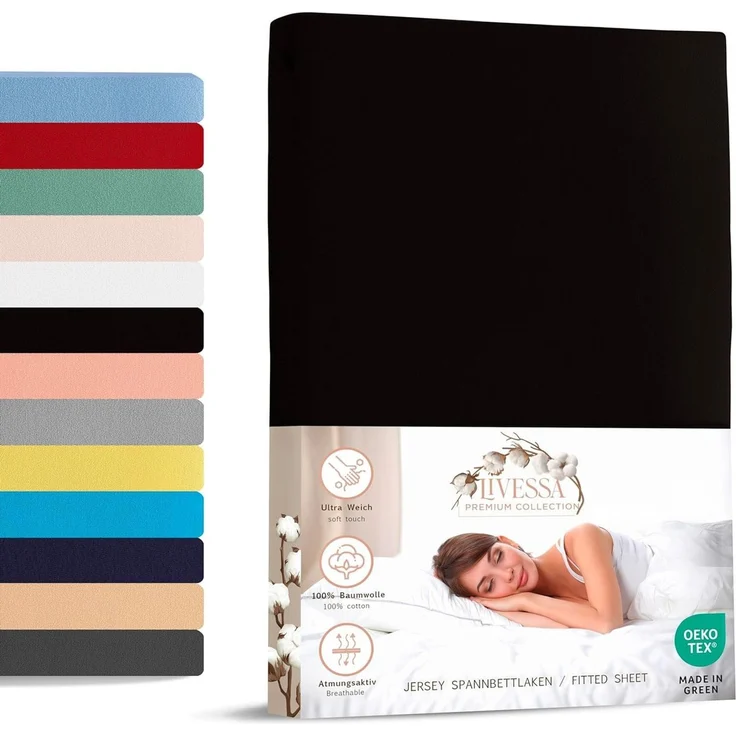 livessa Spannbettlaken Jersey Spannbettlaken Bettlaken Spannbetttuch Baumwolle Rundumgummi, Jersey, Gummizug: Rundumgummizug, In 9 Größen und vielen Farben erhältlich aus 100% Baumwolle – Bild 1