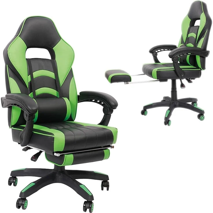 Gamingstuhl Grün/Schwarz Chefsessel Drehstuhl Bürositz Schreibtisch Fußstütze – Bild 1