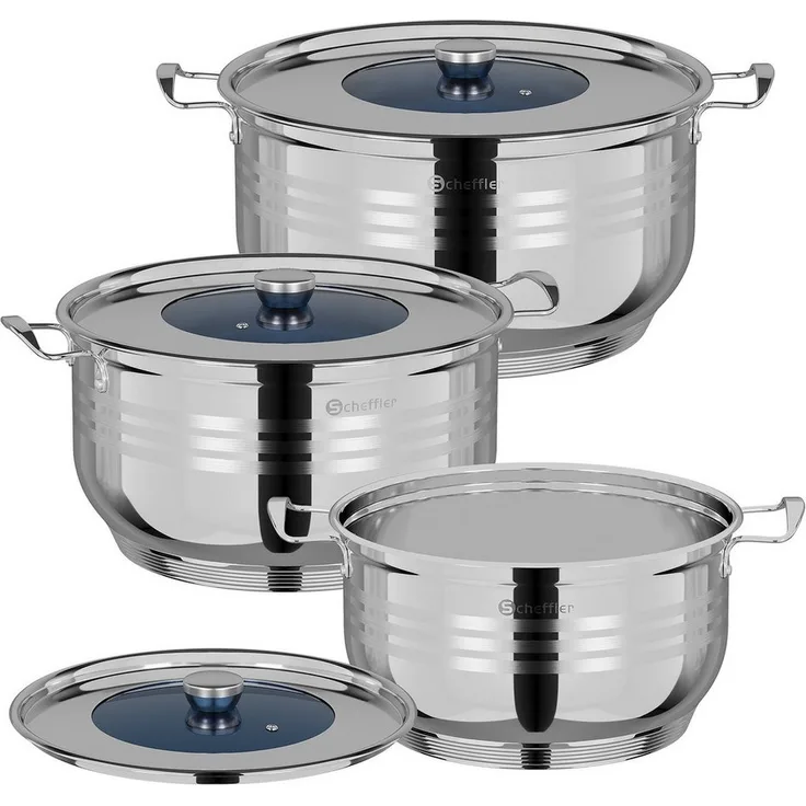 Scheffler Topf-Set 6 tlg, Induktions, Edelstahl Suppentöpfe, für alle Herdarten, Edelstahl (robust und hochwertig, Spülmaschinenfest), 32cm/11,5L,36cm/14,5L,40cm/19,5L