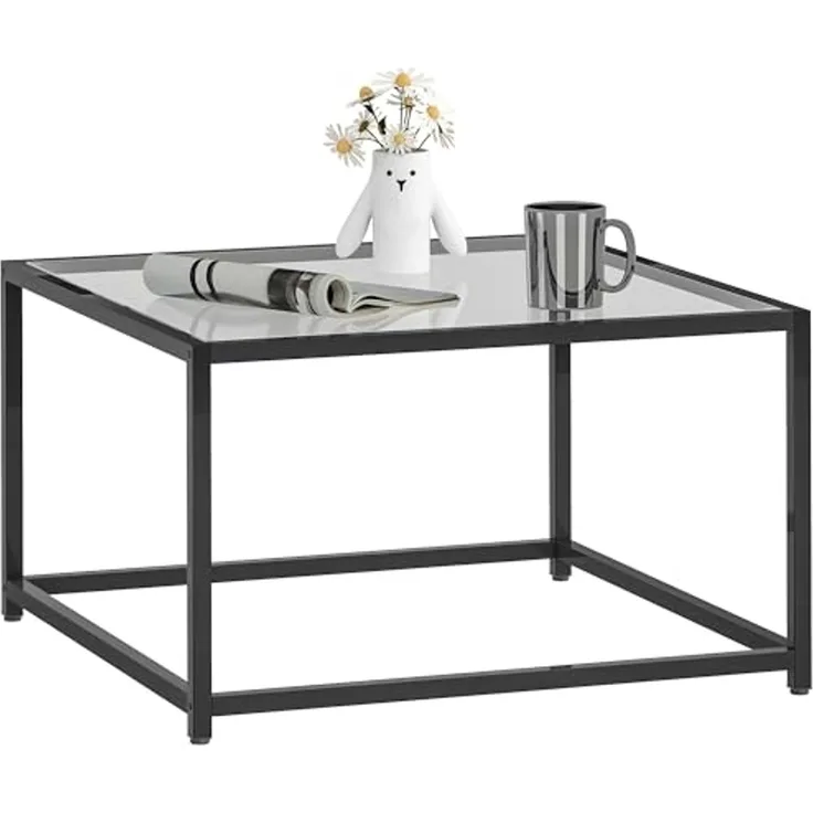 HOMCOM Beistelltisch Quadratisch Nachttisch mit Hartglas-Tischplatte, Couchtisch mit Beinen aus Stahl, Wohnzimmertisch Sofatisch Kaffeetisch für Wohnzimmer Schlafzimmer 68 x 68 x 39 cm Schwarz