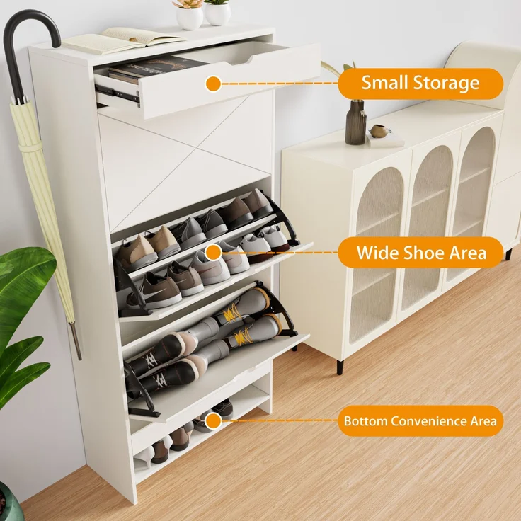 ZUBALIYA Schuhschrank (63 x 26 x 136,5 cm), 3 Schubladen, Aus MDF, Aufbewahrung für Schuhe, Hausschuhe und Schuhzubehör, Weiß – Bild 7